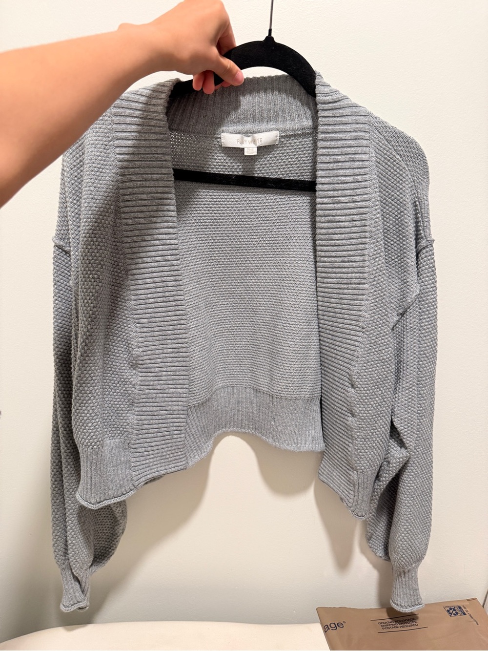 Anthropologie Light Gray Cropped Open-Front Cardigan